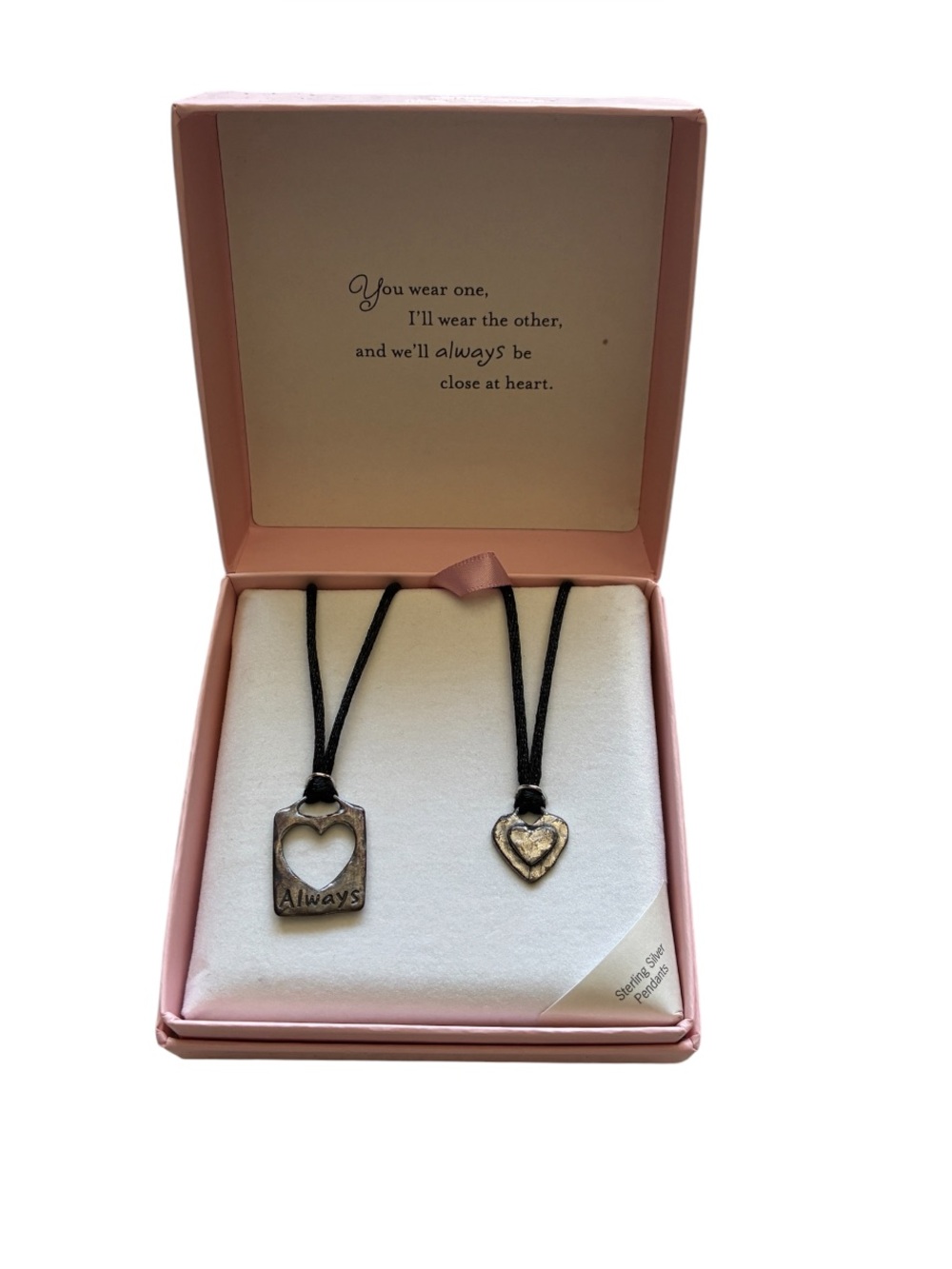 Hallmark NIB 925 Sterling Silver Always Heart Pendant Necklaces Set of 2 NEW